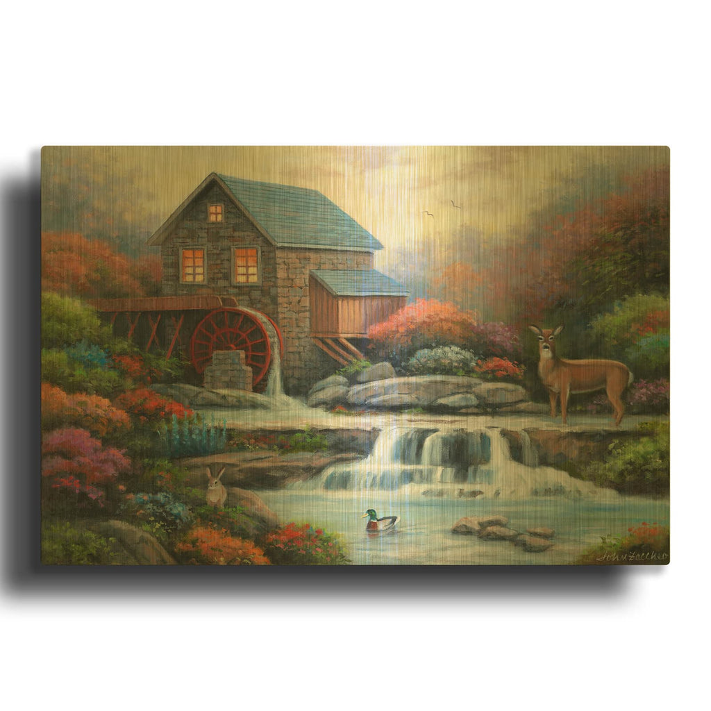 'A Visit to the Waterwheel' By John Zaccheo Gold Metal Wall Art
