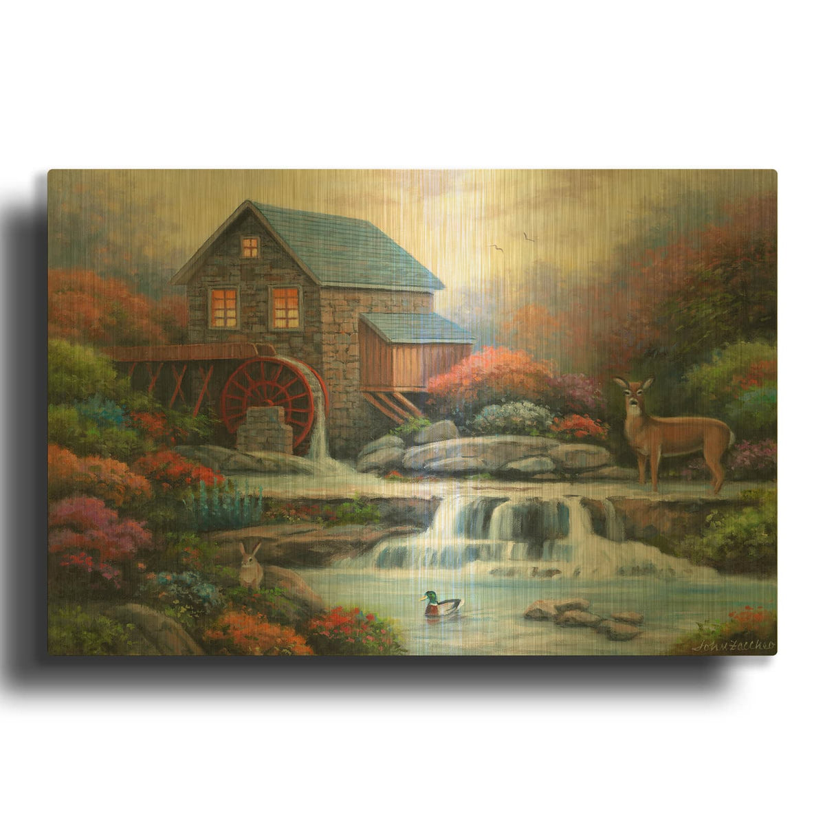 'A Visit to the Waterwheel' By John Zaccheo Gold Metal Wall Art