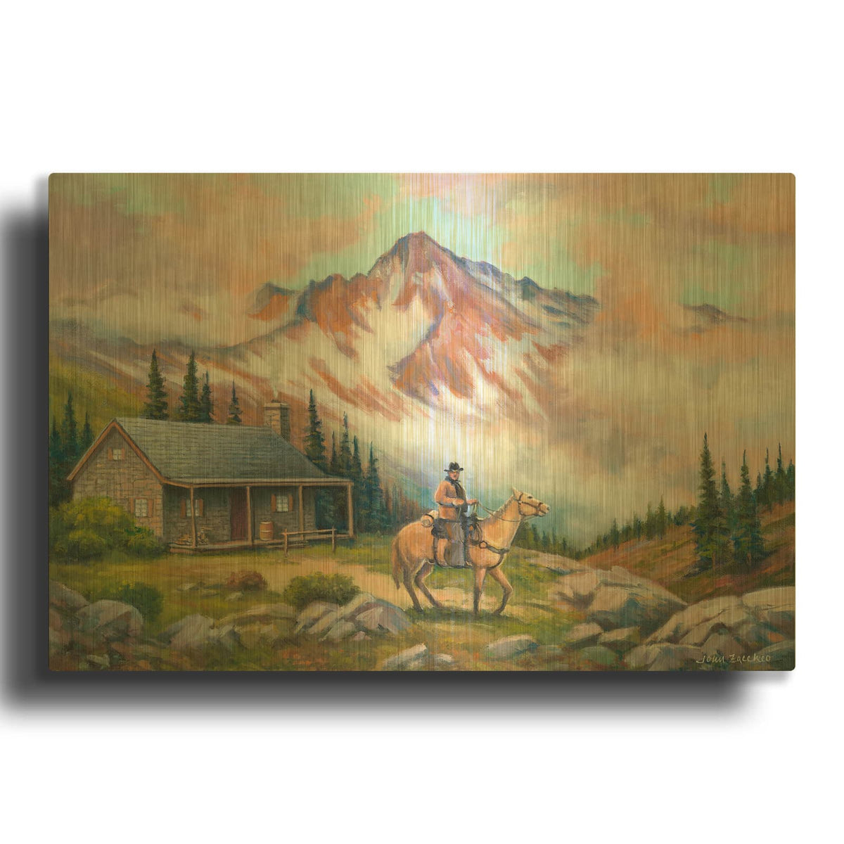'Country Cabin' By John Zaccheo Gold Metal Wall Art