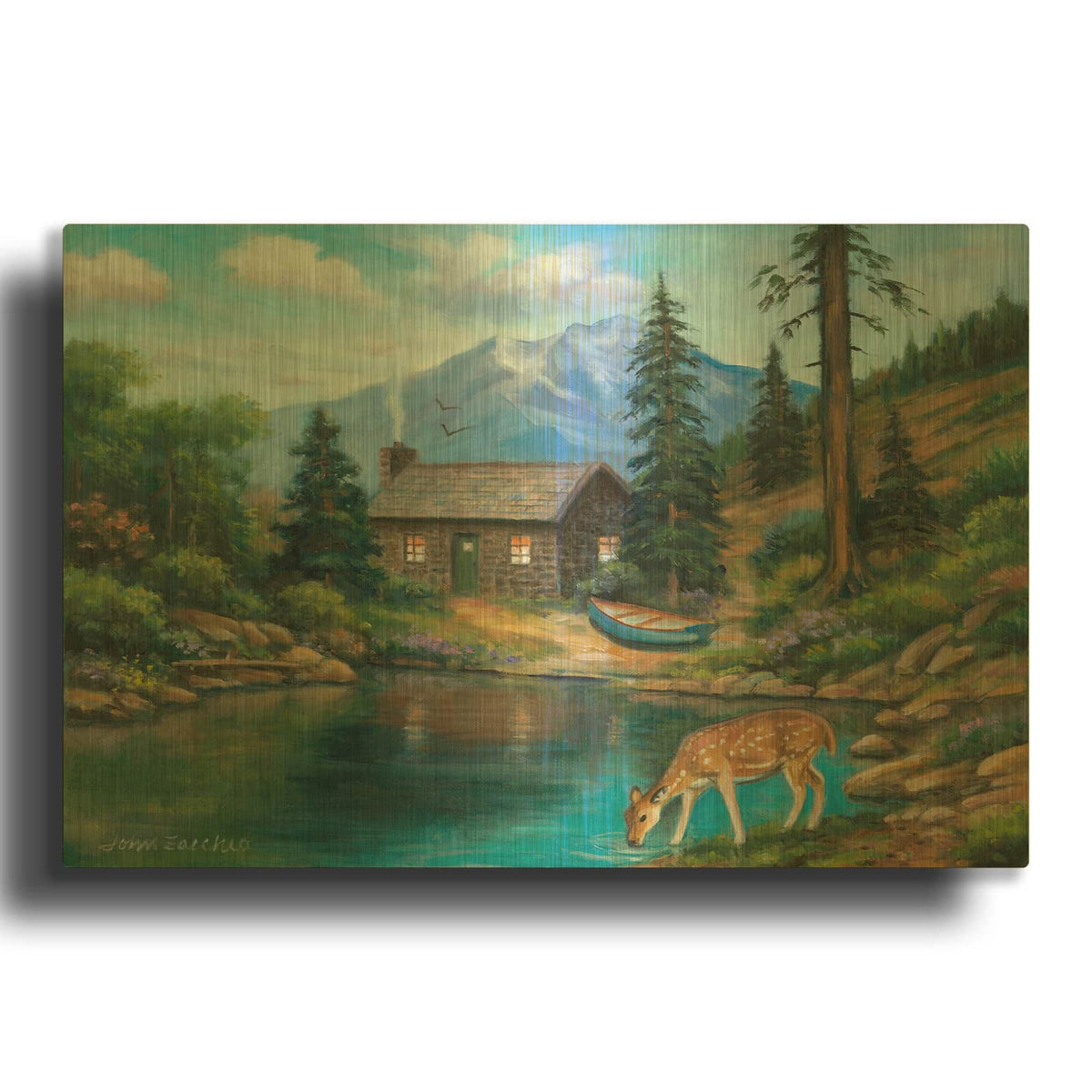 'Drinking by the Cabin' By John Zaccheo Gold Metal Wall Art