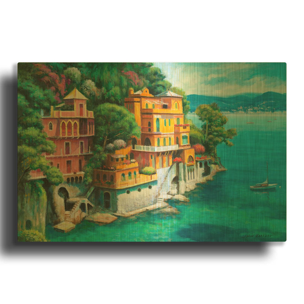 'Domina Beach Portofino Italy' By John Zaccheo Gold Metal Wall Art