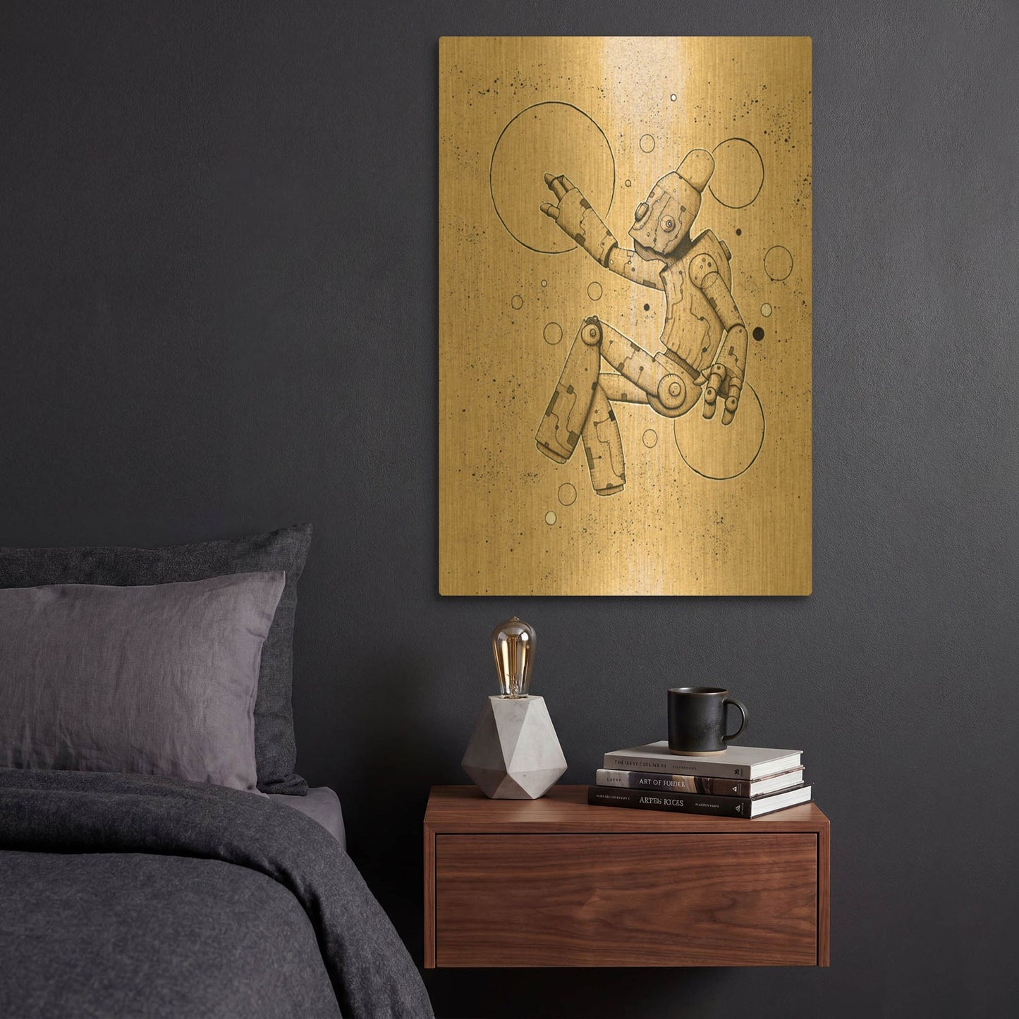 'Floatbot 1.0' By Craig Snodgrass Gold Metal Wall Art