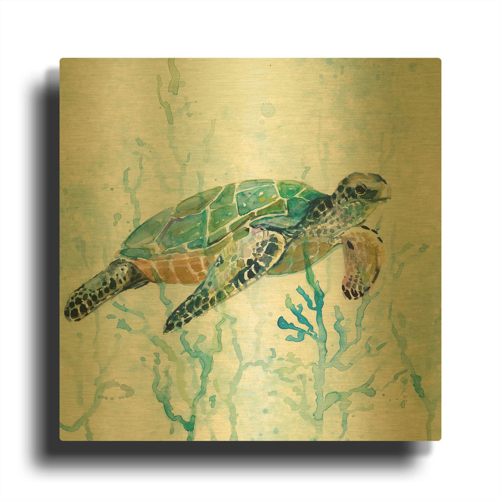 'Sea Turtle Swim' By Carol Robinson Gold Metal Wall Art