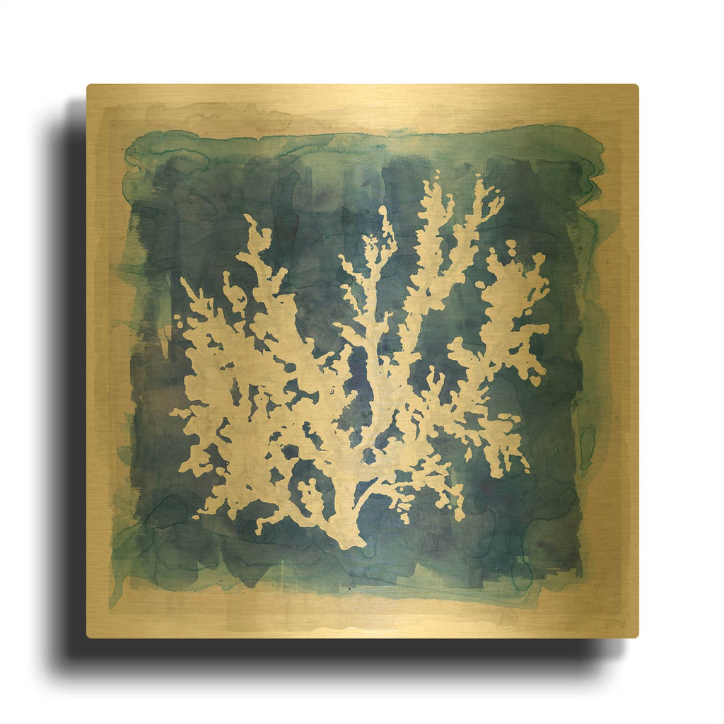 'Coastal Washes Coral II' By Carol Robinson Gold Metal Wall Art
