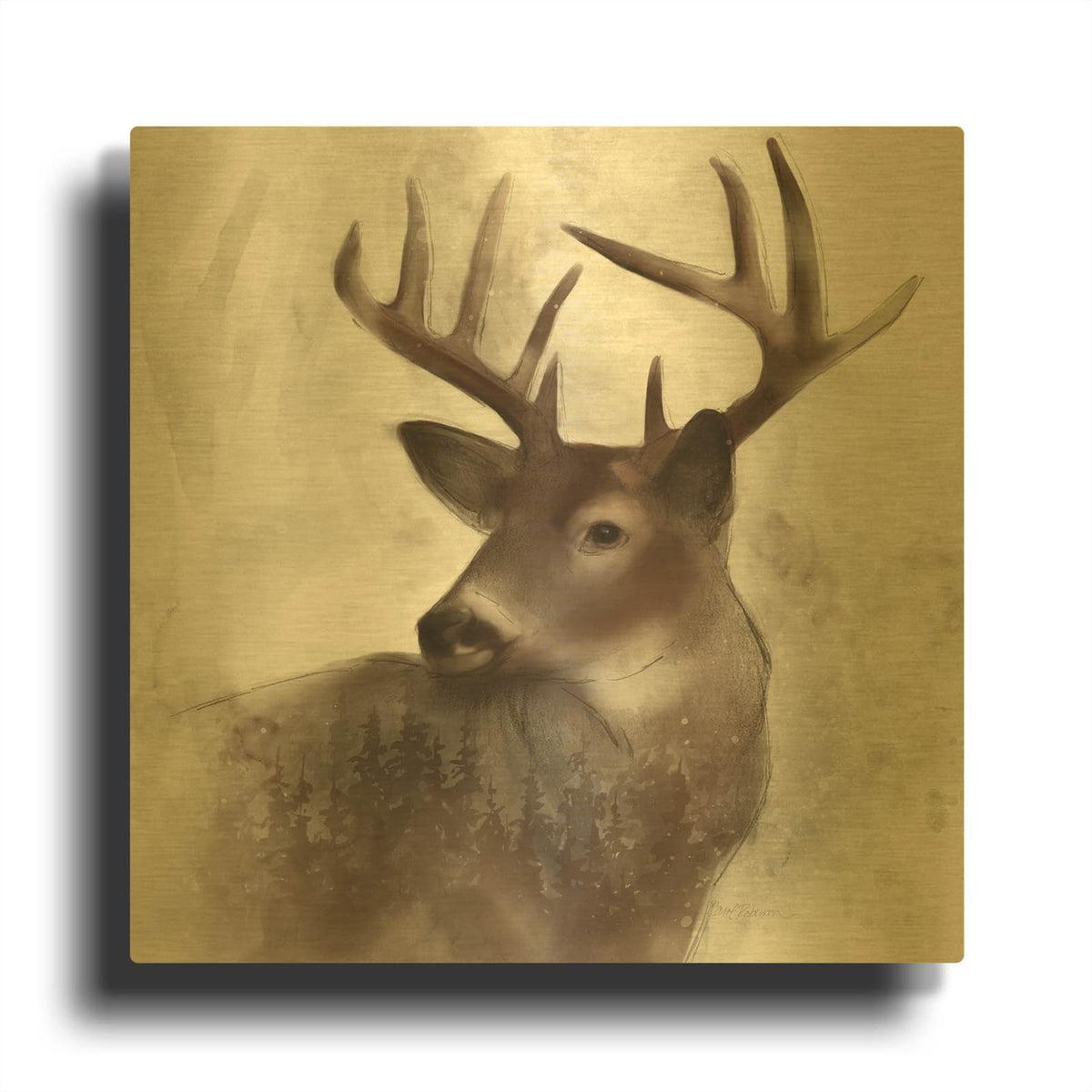 'Forest Deer' By Carol Robinson Gold Metal Wall Art