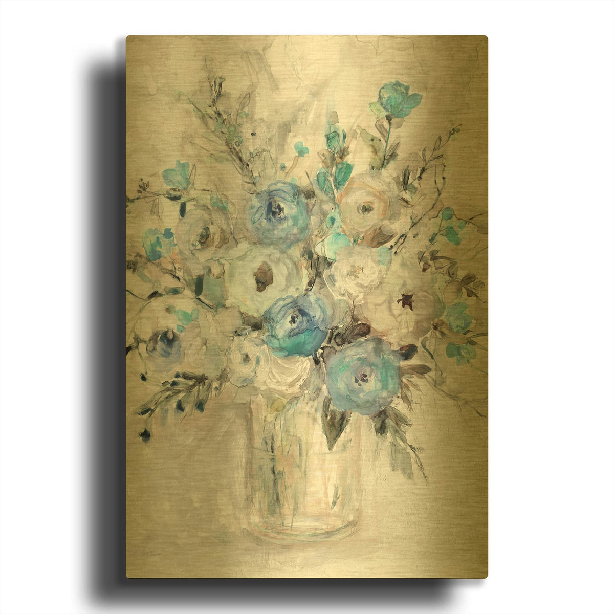 'Blue Contemporary Bouquet' By Carol Robinson Gold Metal Wall Art