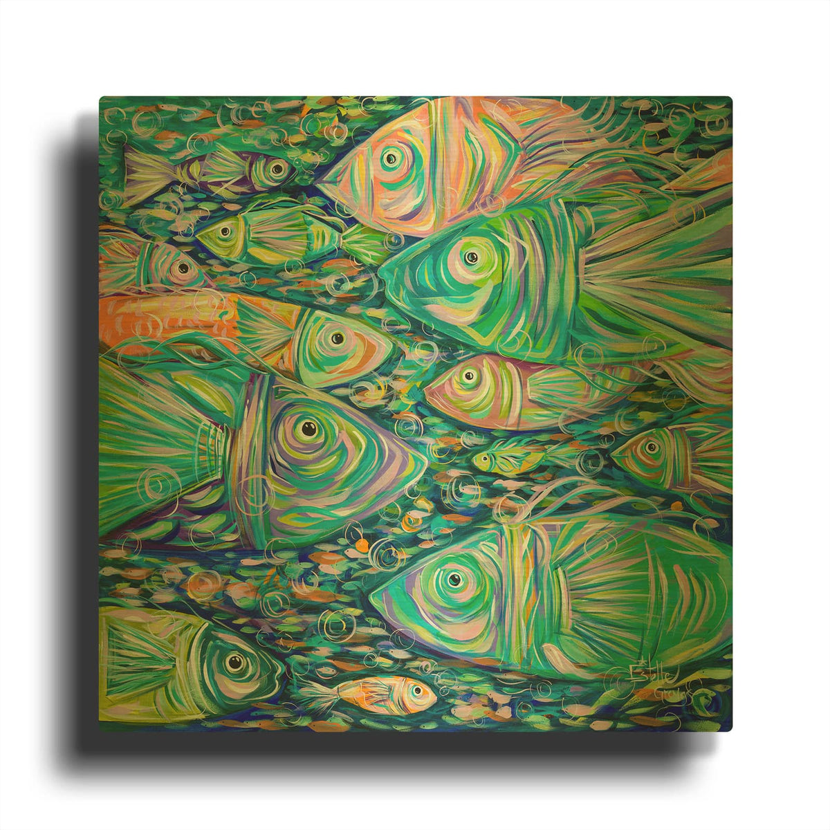 'School of Fish' By Estelle Grengs Gold Metal Wall Art