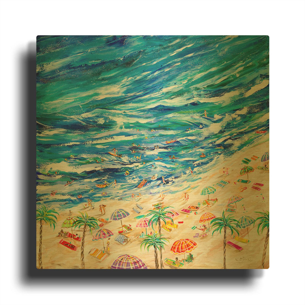 'A Day at the Beach' By Estelle Grengs Gold Metal Wall Art