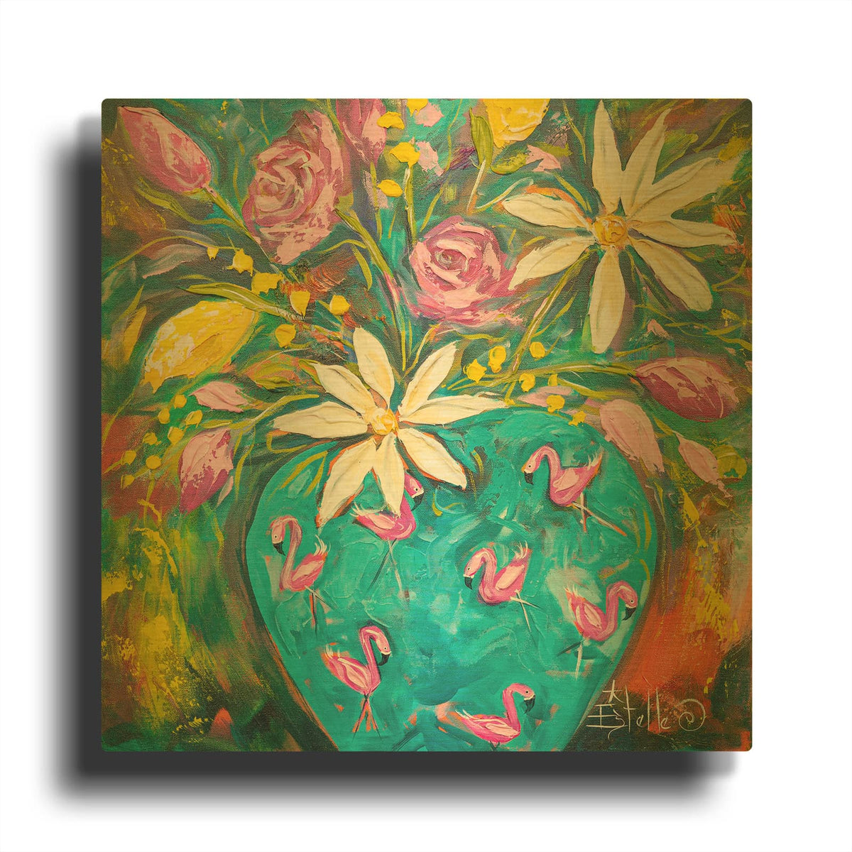 'Flamingo Vase' By Estelle Grengs Gold Metal Wall Art