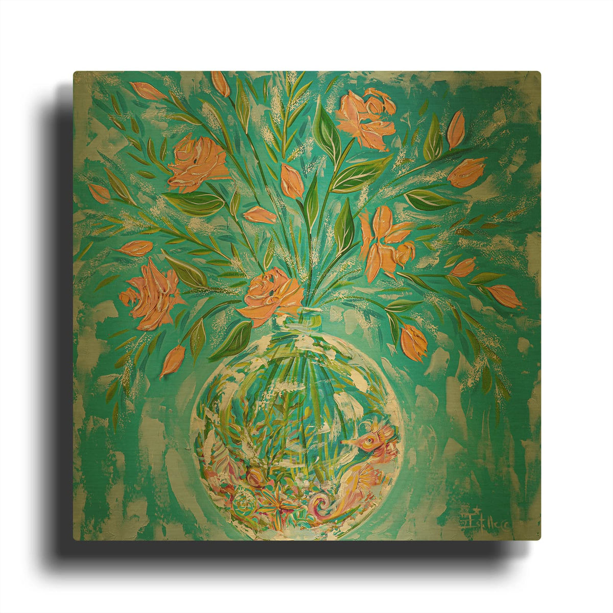 'Salty Seahorse Life' By Estelle Grengs Gold Metal Wall Art