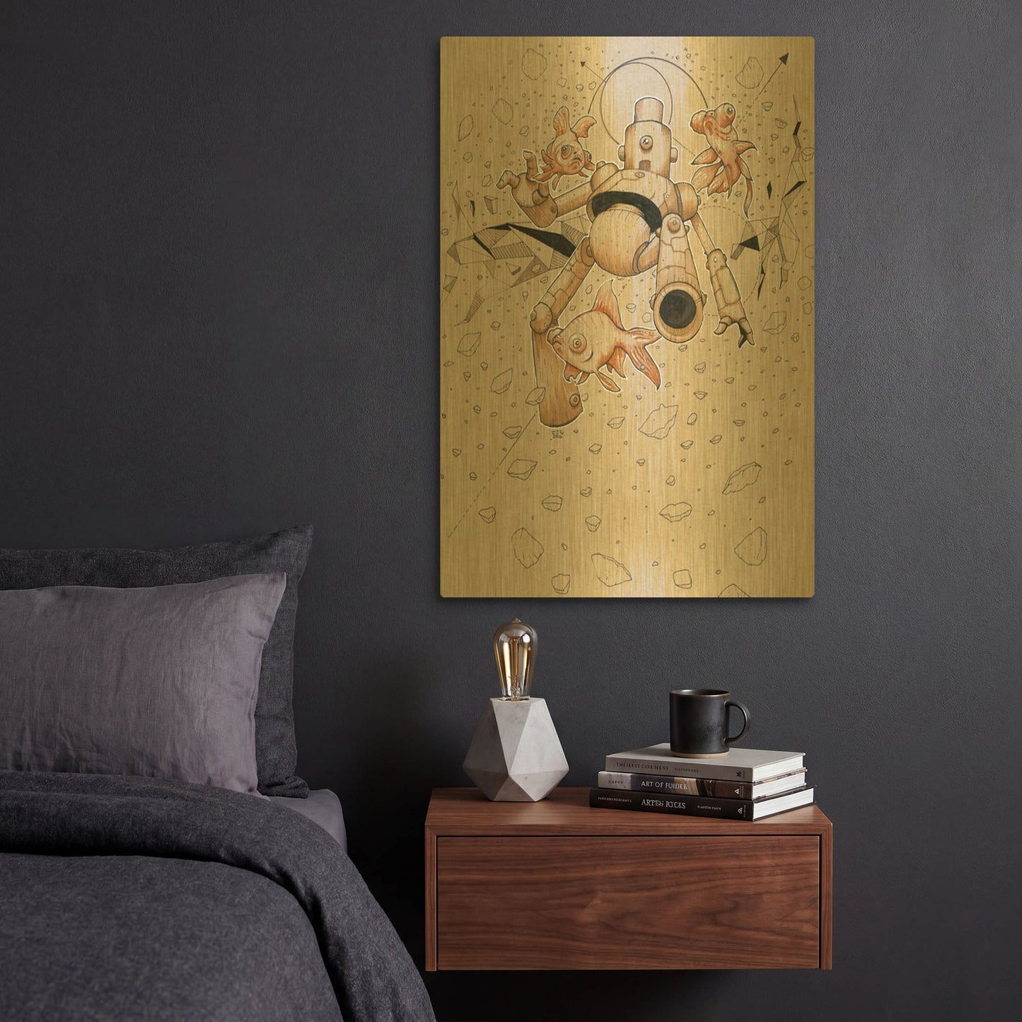 'Floatbot Fish' By Craig Snodgrass Gold Metal Wall Art