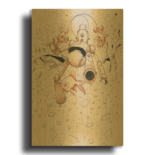 'Floatbot Fish' By Craig Snodgrass Gold Metal Wall Art
