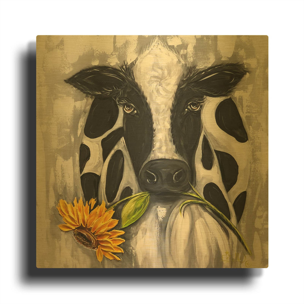 'Sunflower Cow' By Estelle Grengs Gold Metal Wall Art
