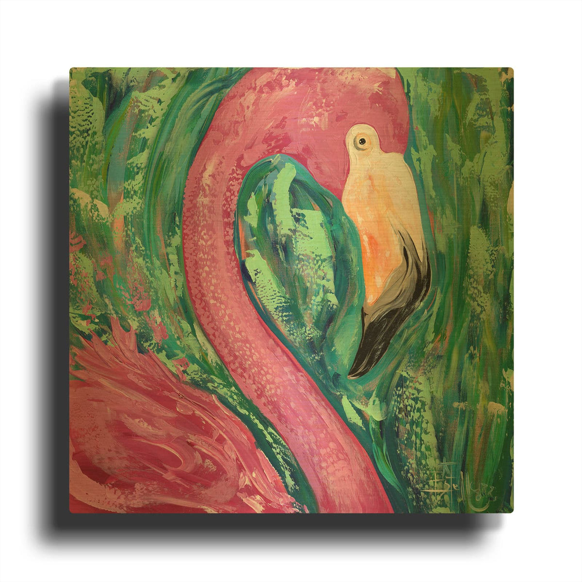'Flamingo Portrait' By Estelle Grengs Gold Metal Wall Art