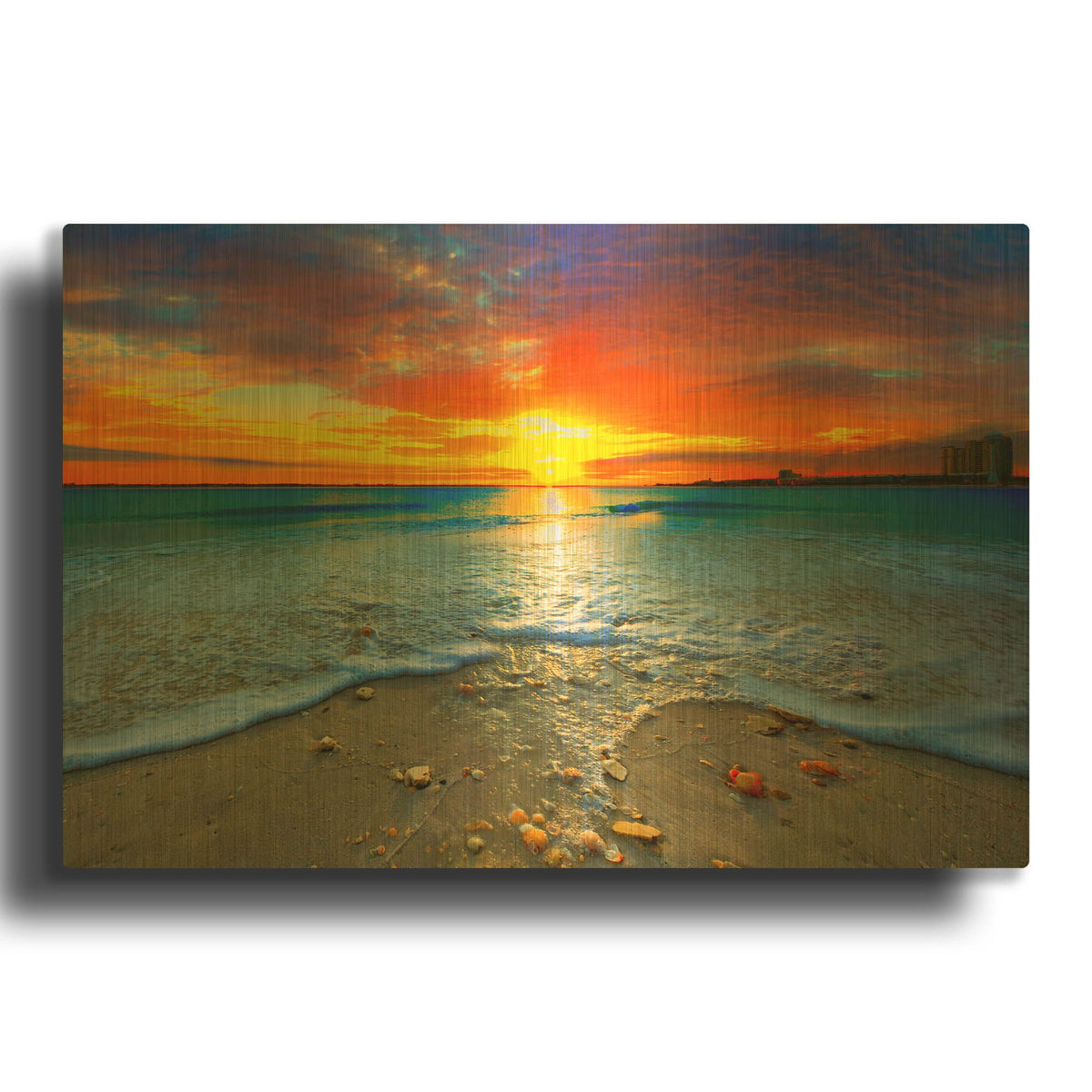 'Amazing Red Sunset Over Blue Ocean' By Ezra Tanner Gold Metal Wall Art