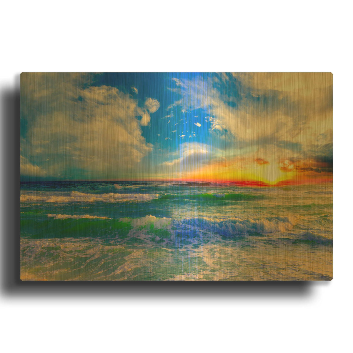 'Colorful Ocean Sunset Blue Seascape Sunrise' By Ezra Tanner Gold Metal Wall Art