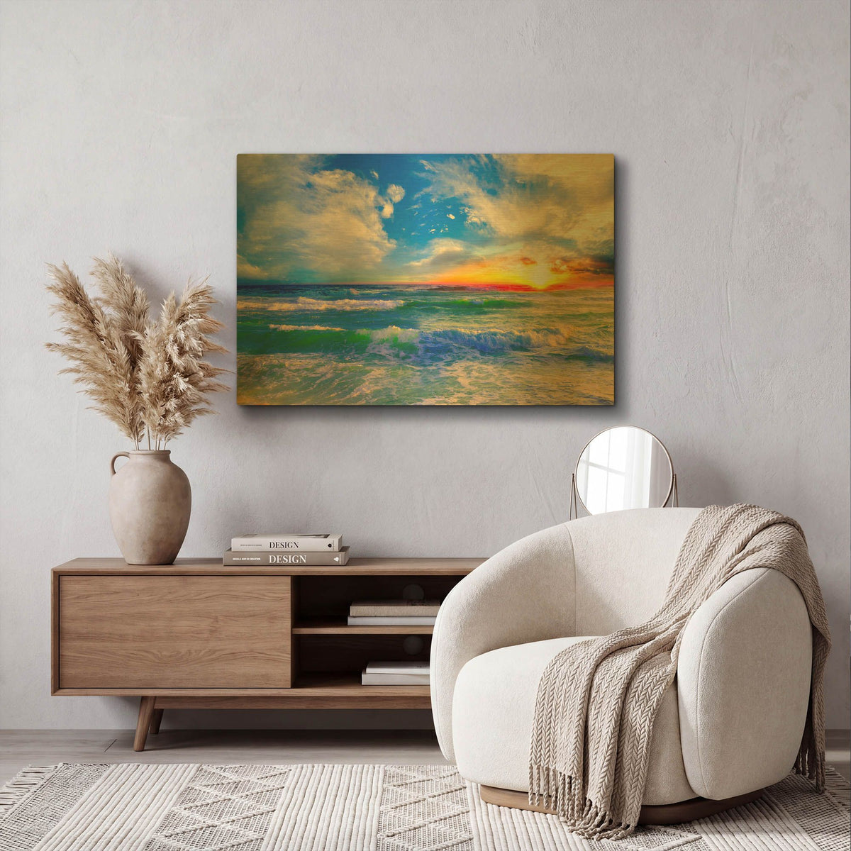 'Colorful Ocean Sunset Blue Seascape Sunrise' By Ezra Tanner Gold Metal Wall Art