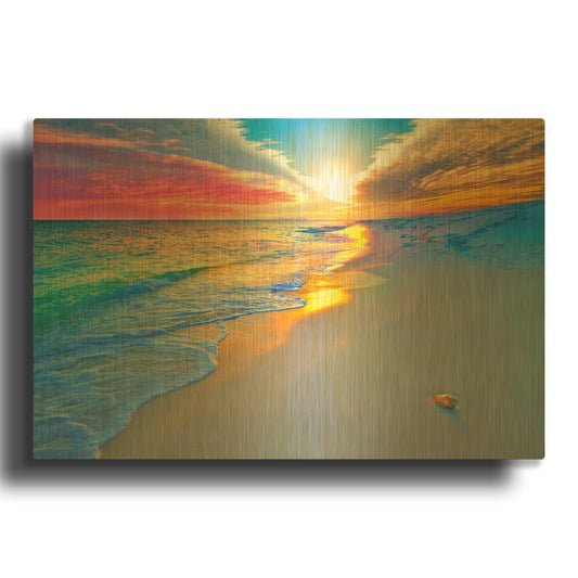 'Sunset Wall Beach Shell Landscape' By Ezra Tanner Gold Metal Wall Art