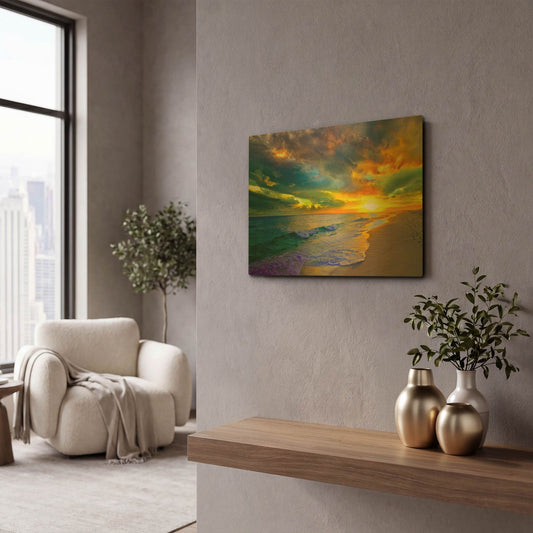 'Beautiful Landscape Photo Beautiful Sunset Sea' By Ezra Tanner Gold Metal Wall Art