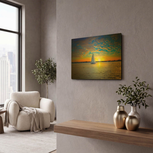 'Destin Sunset Sailing East Pass' By Ezra Tanner Gold Metal Wall Art