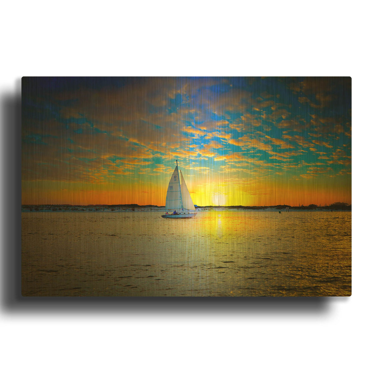 'Destin Sunset Sailing East Pass' By Ezra Tanner Gold Metal Wall Art
