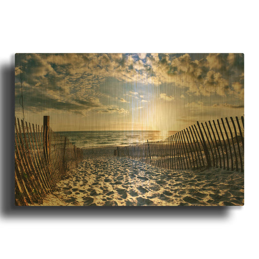 'Rosemary Beach Sunset 30a Footprints in Sand' By Ezra Tanner Gold Metal Wall Art