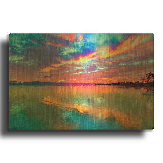 'Pink Sunset Sea' By Ezra Tanner Gold Metal Wall Art