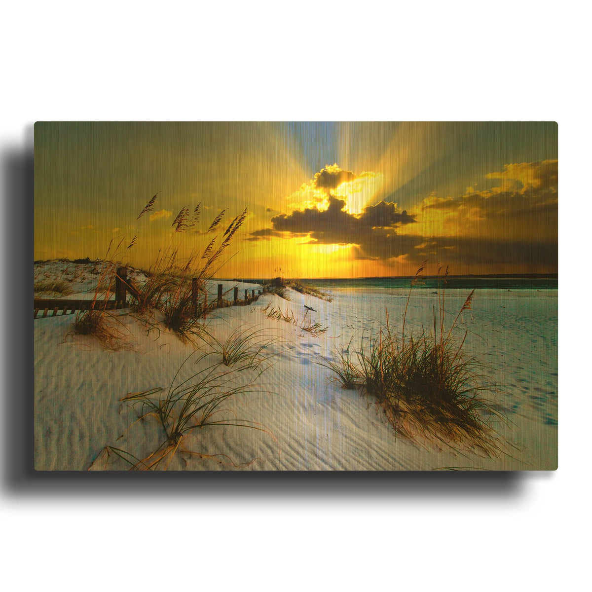 'Landscape Photography Beach Golden Sunset' By Ezra Tanner Gold Metal Wall Art