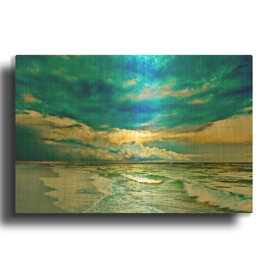 'Landscape Photography Blue And Turquoise Sea' By Ezra Tanner Gold Metal Wall Art