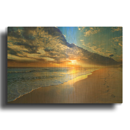 'Gold Sunset Beach Waves Seascape' By Ezra Tanner Gold Metal Wall Art