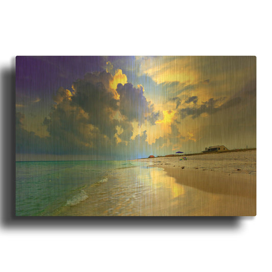 'Blue Beach Sunset National Seashore Sea' By Ezra Tanner Gold Metal Wall Art
