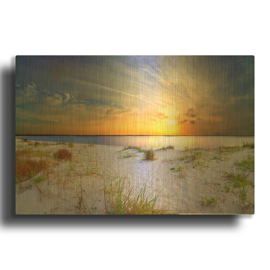 'Blue Orange Landscape Sunset Sandy Beach' By Ezra Tanner Gold Metal Wall Art