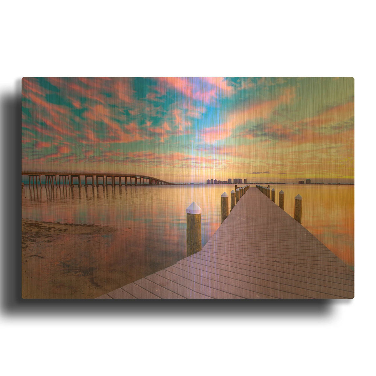 'Purple Cloud Wisp Sunset Reflection' By Ezra Tanner Gold Metal Wall Art
