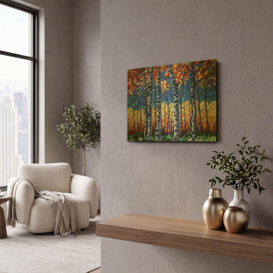 'Aspen Trees Autumn Canopy' By Lena Owens Gold Metal Wall Art
