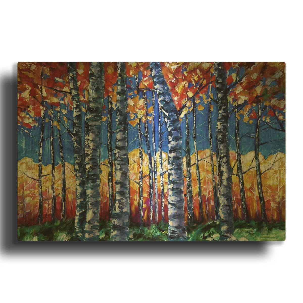 'Aspen Trees Autumn Canopy' By Lena Owens Gold Metal Wall Art
