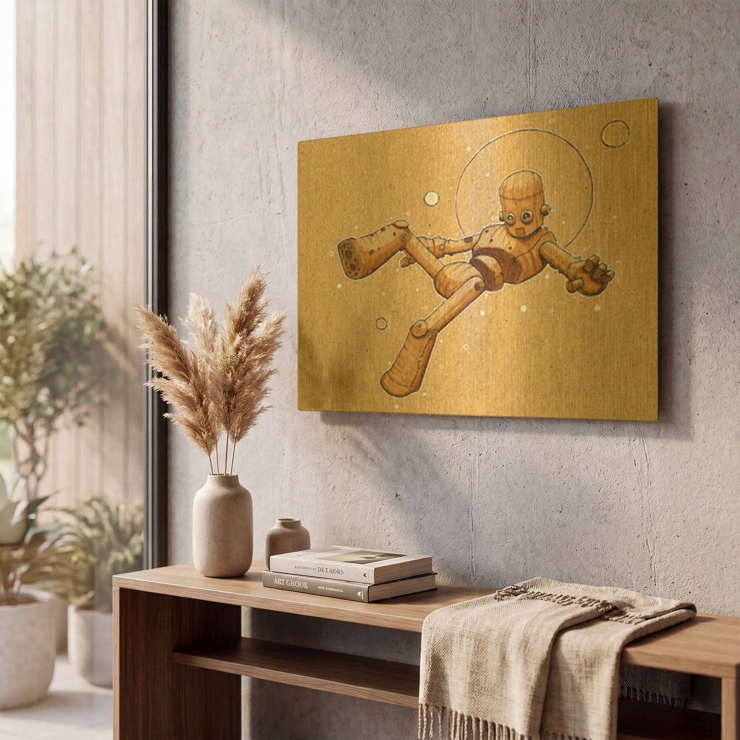 'Floatbot 2.0' By Craig Snodgrass Gold Metal Wall Art