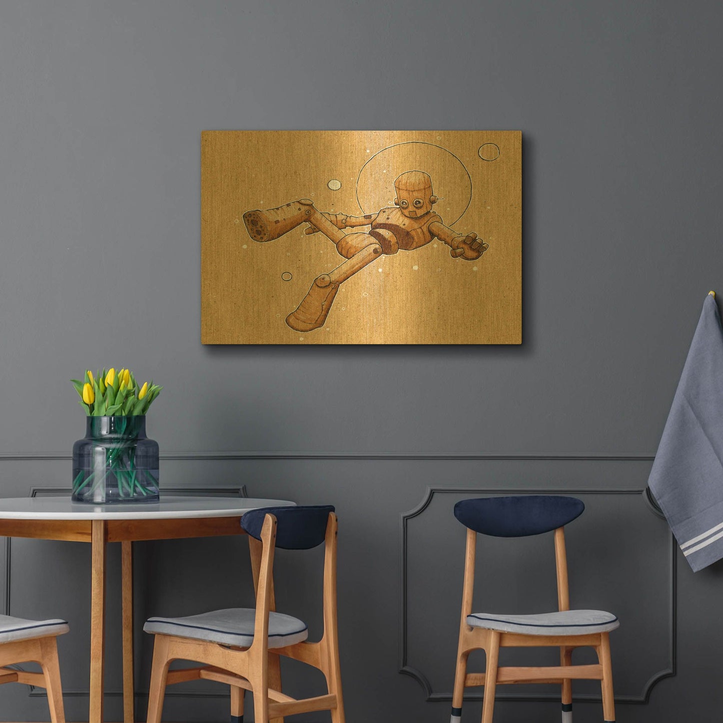 'Floatbot 2.0' By Craig Snodgrass Gold Metal Wall Art