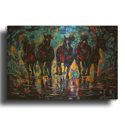 'Free Roaming Wild Horses' By Lena Owens Gold Metal Wall Art