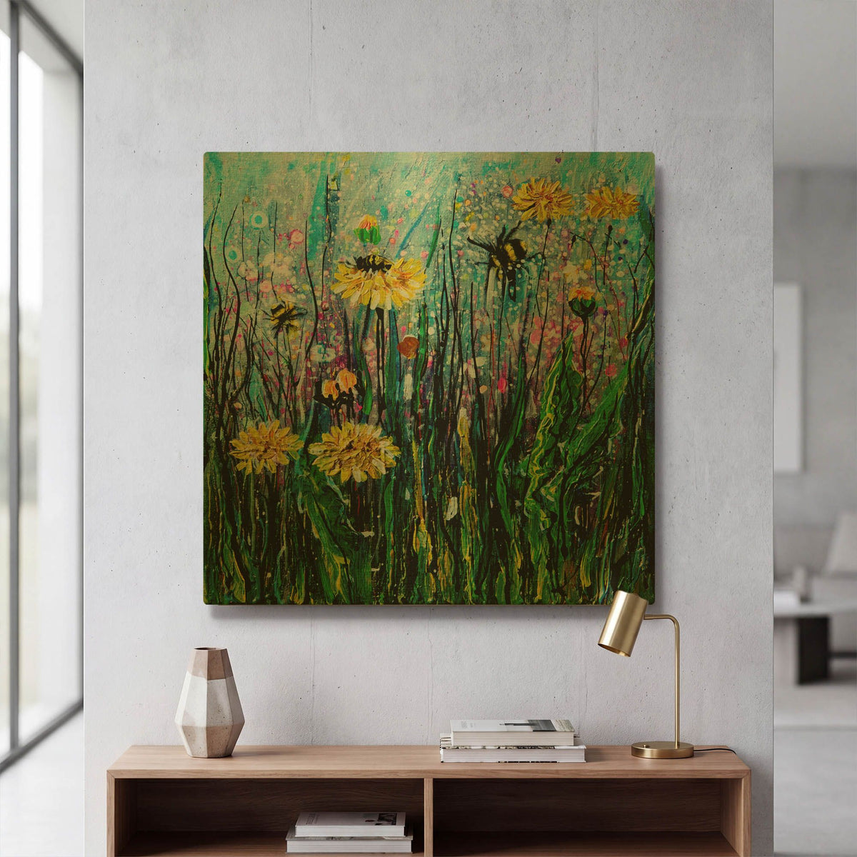 'Field of Flowers and a Bee' By Lena Owens Gold Metal Wall Art