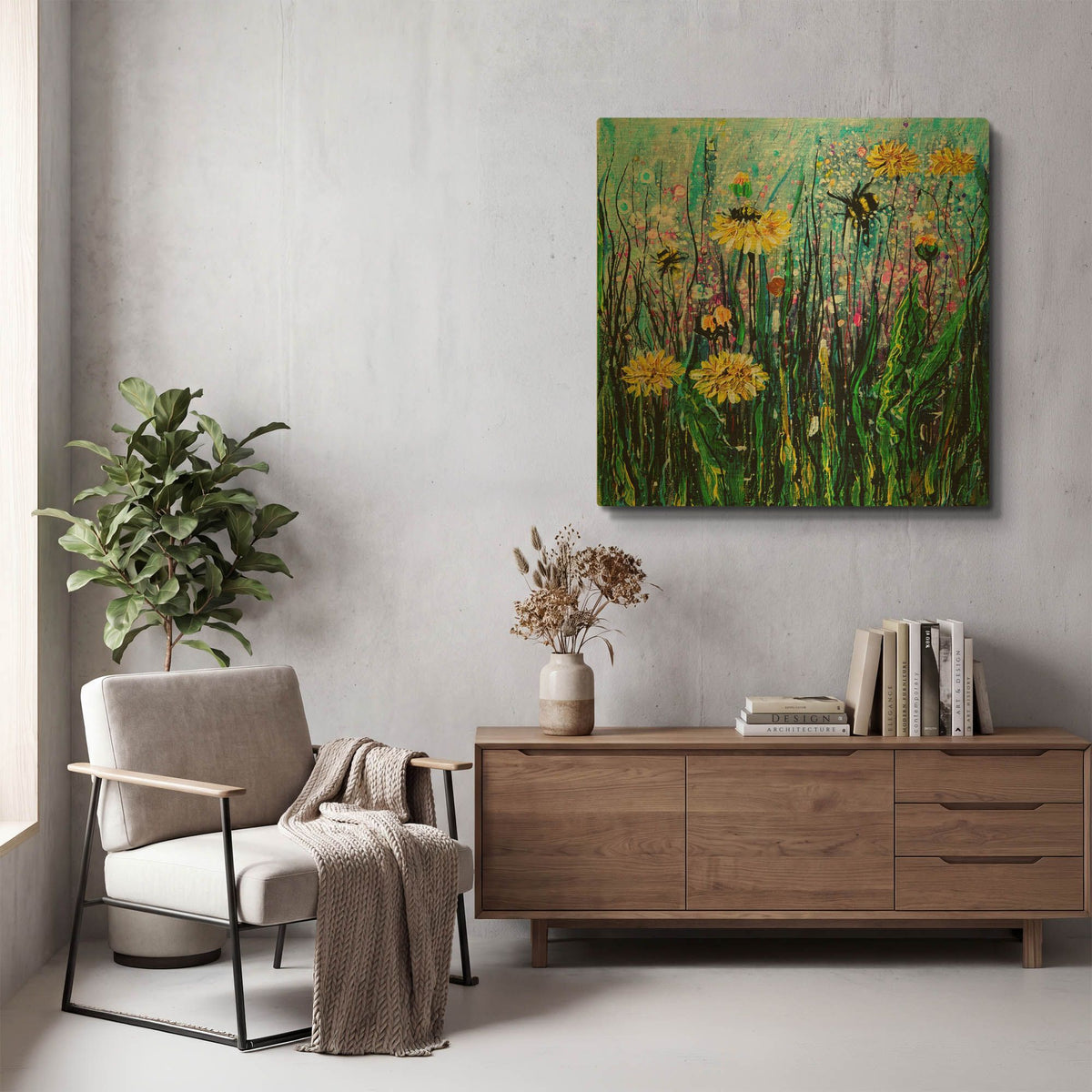 'Field of Flowers and a Bee' By Lena Owens Gold Metal Wall Art