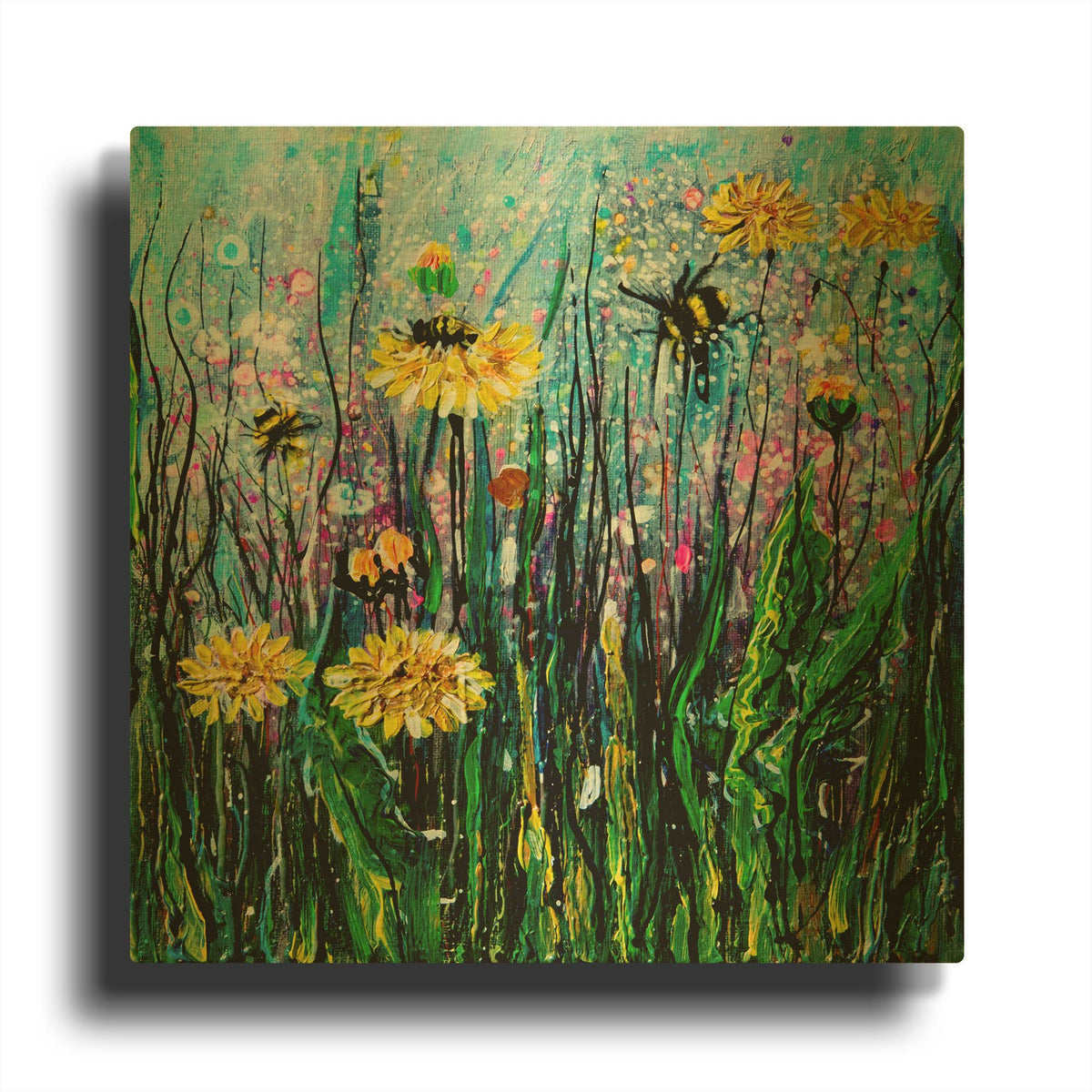 'Field of Flowers and a Bee' By Lena Owens Gold Metal Wall Art