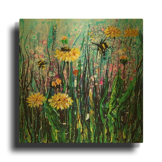 'Field of Flowers and a Bee' By Lena Owens Gold Metal Wall Art