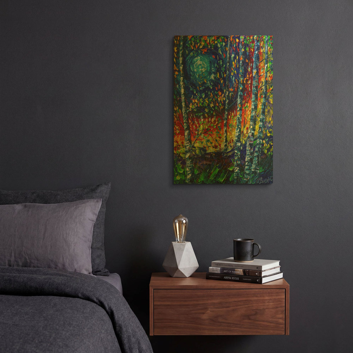 'Moonlight Sonata With Aspen Trees' By Lena Owens Gold Metal Wall Art