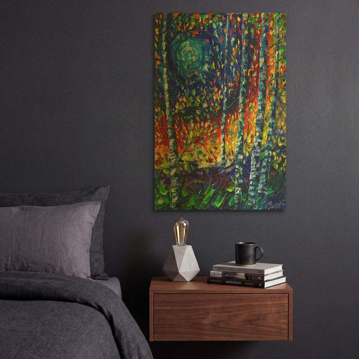 'Moonlight Sonata With Aspen Trees' By Lena Owens Gold Metal Wall Art