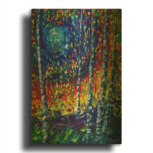 'Moonlight Sonata With Aspen Trees' By Lena Owens Gold Metal Wall Art