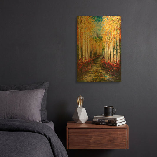 'Nelly Creek Painting of Uncompahgre National Forest' By Lena Owens Gold Metal Wall Art
