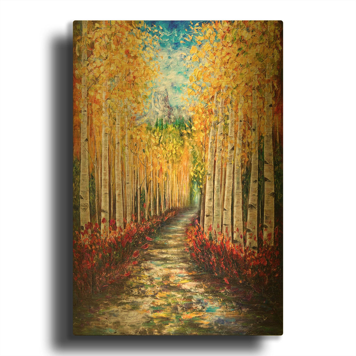 'Nelly Creek Painting of Uncompahgre National Forest' By Lena Owens Gold Metal Wall Art