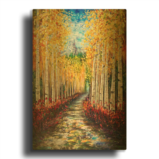'Nelly Creek Painting of Uncompahgre National Forest' By Lena Owens Gold Metal Wall Art