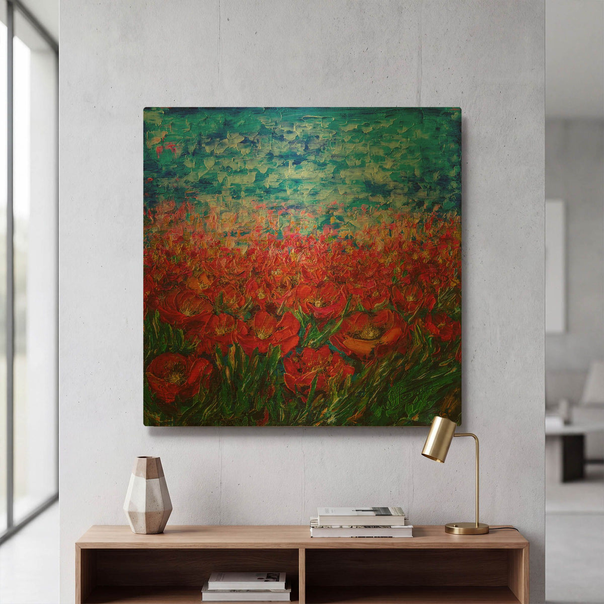 'Red Poppy Field' By Lena Owens Gold Metal Wall Art