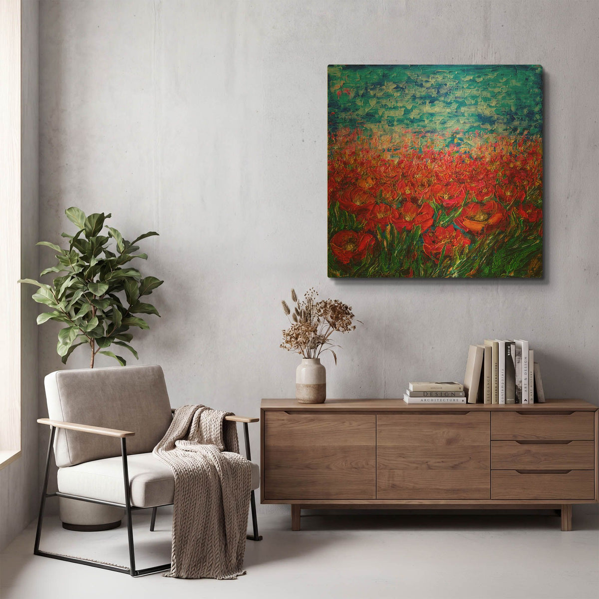 'Red Poppy Field' By Lena Owens Gold Metal Wall Art